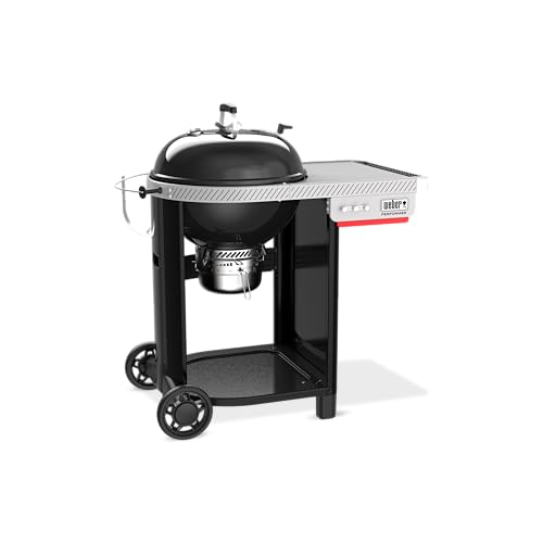 Weber Performer™ 22‑Inch Charcoal Grill for Outdoor Cooking – Black, Porcelain-Enameled Finish, Temperature Control Dampers & Prep Table, Kettle