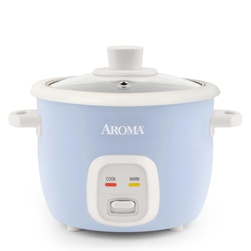 AROMA® Mini Rice Cooker, 2-Cup (Uncooked) / 4-Cup (Cooked), Grain Cooker, Soup Maker, Oatmeal Cooker, Auto Keep Warm, 1 Qt, Blue, ARC-302NGBL