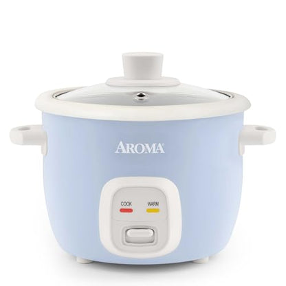 AROMA® Mini Rice Cooker, 2-Cup (Uncooked) / 4-Cup (Cooked), Grain Cooker, Soup Maker, Oatmeal Cooker, Auto Keep Warm, 1 Qt, Blue, ARC-302NGBL