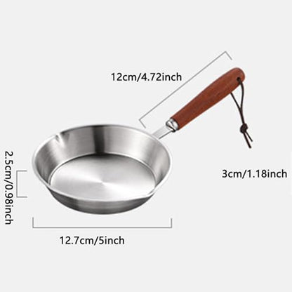 6 Inch Frying Pan, Mini Stainless Steel Nonstick Frying Pan Skillet for Cooking Omelets, Small Cooking Pan with Cooling Wood Handle for Cooktops Cooking Omelets, Eggs, Steaks (Silver S)