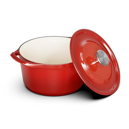 SUNHOUSE Enameled Cast Iron Dutch Oven Pot - 3 QT Dutch Oven with Lid for Bread Baking, Braising, Stews, Roasting Cooking Pot (Gradient Red)