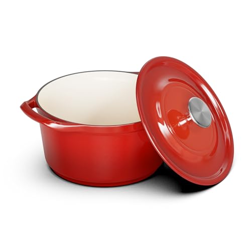 SUNHOUSE Enameled Cast Iron Dutch Oven Pot - 3 QT Dutch Oven with Lid for Bread Baking, Braising, Stews, Roasting Cooking Pot (Gradient Red)