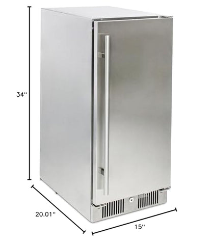 Blaze 15-Inch Outdoor Rated Compact Refrigerator | 3.2 Cu. Ft. Stainless Steel Fridge with Reversible Door & Adjustable Shelves | UL Certified for Outdoor Use | BLZ-SSRF-15