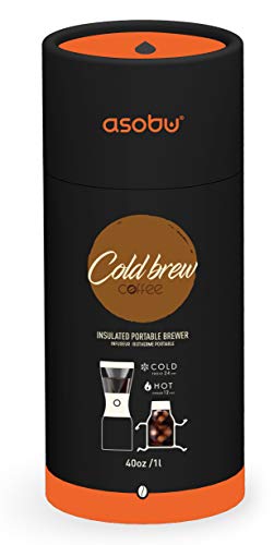 asobu Cold Brew Coffee Maker, Award-Winning 40oz Insulated Cold Brew Brewer with Portable Stainless Steel Carafe – No.1 Europe Coffee Fest Winner, Leakproof, BPA-Free, Keeps Cold 24H