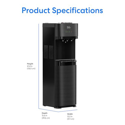 Brio Self Cleaning Bottom Loading Water Cooler Water Dispenser – Black Stainless Steel - 3 Temperature Settings - Hot, Room & Cold Water