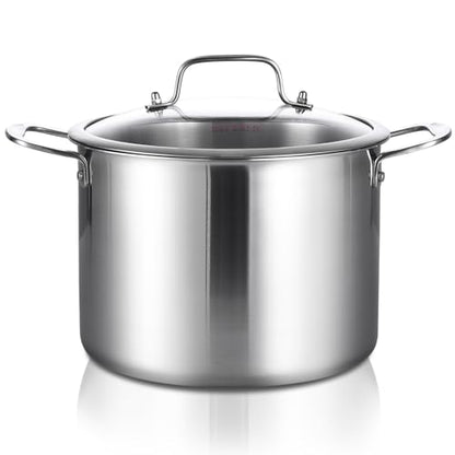 DELARLO Tri-Ply Stainless Steel Soup Pot 12QT, Tri-ply Big Pots for Cooking, 18/10 whole clad Stainless Steel Pot, Fast Even Heat, 12 QT Stock cookware with Lid, Pasta Pot, Induction Ready Up to 600℉