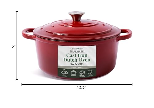 Larder & Vine Enameled Cast Iron Dutch Oven Pot with Lid | Bread Baking | Compatible on All Cooktops & Oven Safe to 500° F | Great for Sourdough Bread | Cabernet