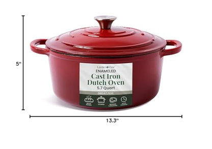 Larder & Vine Enameled Cast Iron Dutch Oven Pot with Lid | Bread Baking | Compatible on All Cooktops & Oven Safe to 500° F | Great for Sourdough Bread | Cabernet