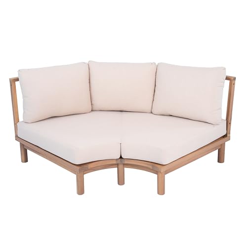 Merax 5 Piece Patio Outdoor Furniture Set, All Weather 118" Half Moon Sectional Sofa with Acacia Wood Frame & Waterproof Cushions,1 Coffee Table for Garden,Lawn,Backyard,Poolside,Beige+Light Teak