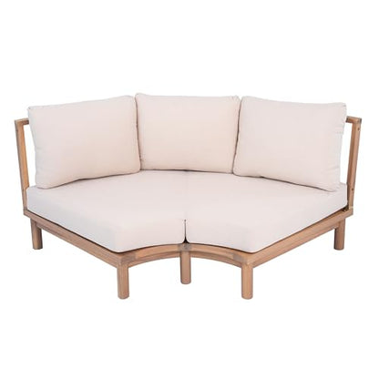 Merax 5 Piece Patio Outdoor Furniture Set, All Weather 118" Half Moon Sectional Sofa with Acacia Wood Frame & Waterproof Cushions,1 Coffee Table for Garden,Lawn,Backyard,Poolside,Beige+Light Teak