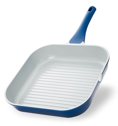 KOCH SYSTEME CS 9.5 Inch Nonstick Grill Pan for Stove Tops, Square Frying Pan with Pour Spouts, Square Pan for Indoor Cooking, Grill Skillet with Bakelite Handle, PTFE & PFOA Free, Blue