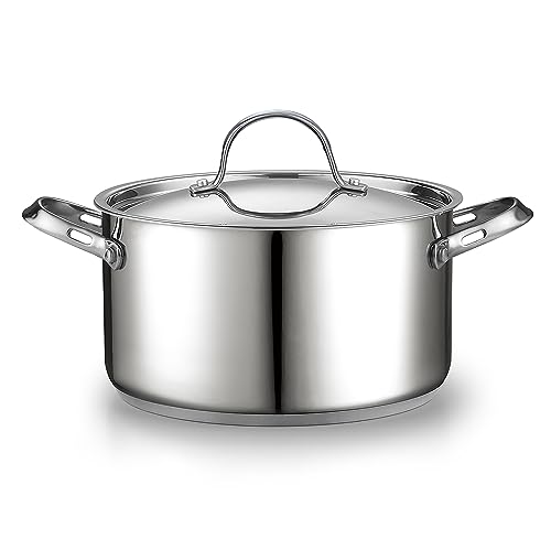 Cooks Standard 18/10 Stainless Steel Stockpot 6-Quart, Classic Deep Cooking Pot Canning Cookware Dutch Oven Casserole with Stainless Steel Lid, Silver