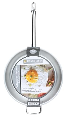 Thunder Group SLSFP4014 14" Frying Saute Skillet Pan with Encapsulated Base for Restaurant Diner Cafeteria | Oven Induction Halogen Gas Electric Cooktop Safe | 14"D x 2-5/8"H, Stainless Steel | NSF