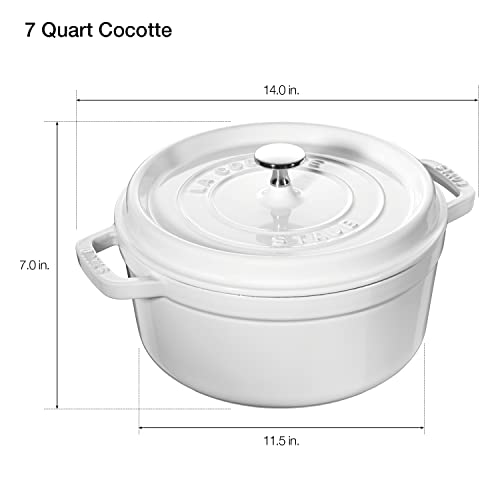 Staub Cast Iron Round Cocotte, Dutch Oven, 7-quart, serves 7-8, Made in France, White