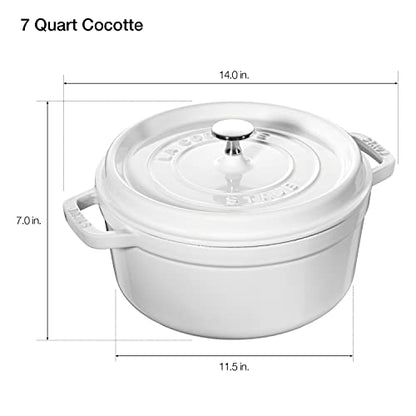 Staub Cast Iron Round Cocotte, Dutch Oven, 7-quart, serves 7-8, Made in France, White