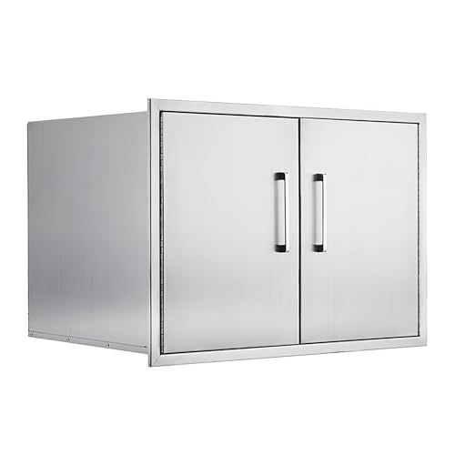 ZHAIUPON Stainless Steel Outdoor Kitchen Cabinet, Double Door Dry Storage Pantry for BBQ Island, Patio Grill Station, 30" W x 21" H x 21" D
