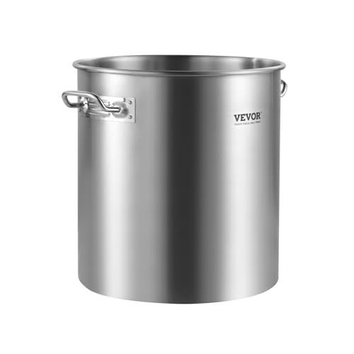 VEVOR Stainless Steel Stockpot, 24 Quart Cooking Pots, Cookware Sauce Pot with Lid, and Handle, Heavy Duty Commercial Grade Stock Pot, Sanding Treatment, for Steaming Boiling or Frying Silver