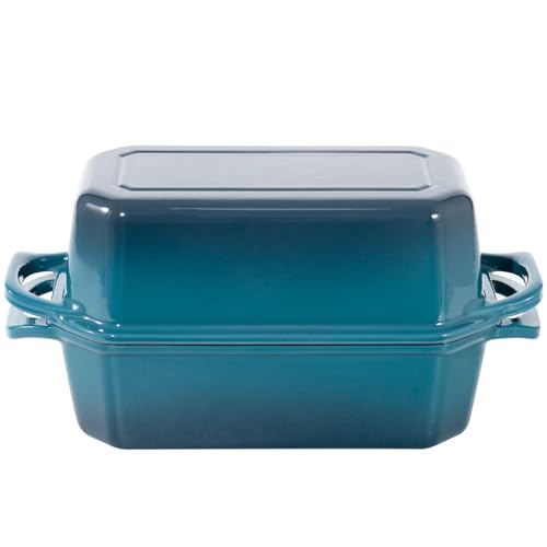 Flavehc Bread Pan Cast Iron Loaf Pan with Lid Bread Loaf Pan 8.5x4.5 Inch Loaf Pan Enameled Cast Iron Sourdough Loaf Pan, DarkCyan