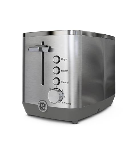 GE 2 Slice Stainless Steel Toaster, Extra Wide Slots for Toasting Bagels, Breads, Waffles & More, 7 Adjustable Shade Settings, Removable Crumb Tray, Countertop Kitchen Essentials, 850 Watts