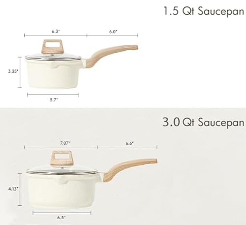 CAROTE 1.5Qt & 3.0Qt Sauce Pan Sets with Lid Cooking Pots Nonstick Saucepans Cookware Set with Pour Spout Small Kitchen Pot, Induction Comptable, Easy to Clean, PFOA FREE (White Granite)
