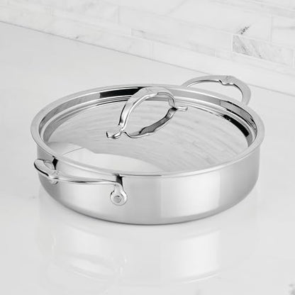 Hestan ProBond Luxe 3.5-Quart Sauteuse Braiser with Lid, Professional Clad Stainless Steel, ProCore Tri-Ply Clad Construction, Polished Exterior, Induction & Oven Safe