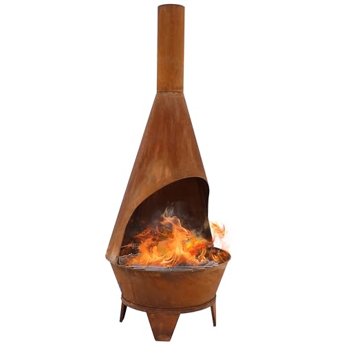 Sunnydaze Large Chiminea Outdoor Fireplace - Outdoor Wood-Burning Fireplace - Chimney Fire Pit with Grill Grate - Rustic - 75" H