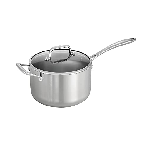 Tramontina Tri-Ply Clad Stainless Steel 4-Quart Sauce Pan with Glass Lid, Induction-Ready, Dishwasher-Safe, NSF-Certified