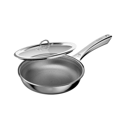 EvoFar 10 Inch Hybrid Nonstick Frying Pan, Stainless Steel Pan Non Stick Skillet, PFOA Free Cookware, Non Toxic Chef's Pan, Compatible with Electric, Gas and Induction, with Lid