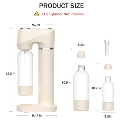 LAZMOQUSA Sparkling Water & Soda Maker with 2 BPA-Free Carbonating Bottles (1L + 0.5L), Home Carbonated Seltzer Machine (60L CO2 Cylinder Not Included), White