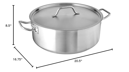 Winco Commercial-Grade Stainless Steel Brazier with Lid, 20 Quart