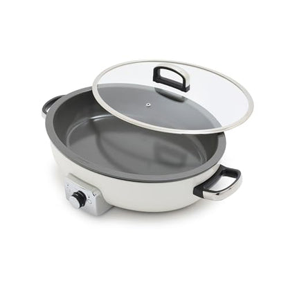 GreenPan Elite 5.5QT Electric Oval Skillet, PFAS-Free Ceramic Nonstick, 1800 Watt, Dishwasher Safe Lid & Removable Crock, Adjustable Temp Control Multi-Cooker, Sear, Sauté, Rice, Stir-Fry, Cream White