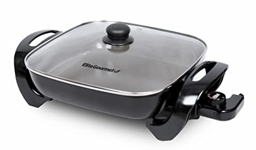 Elite Gourmet 6Qt Titanium Ceramic Skillet, 1200W, Scratch-Resistant