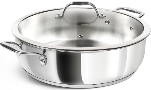 MICHELANGELO 12 Inch Stainless Steel Pan with Lid - Large Saute Pan with Lid, Deep Frying Pan Dishwasher & Oven-Safe, All Cooktops Compatible, 6 Quart