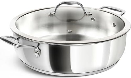 MICHELANGELO 12 Inch Stainless Steel Pan with Lid - Large Saute Pan with Lid, Deep Frying Pan Dishwasher & Oven-Safe, All Cooktops Compatible, 6 Quart