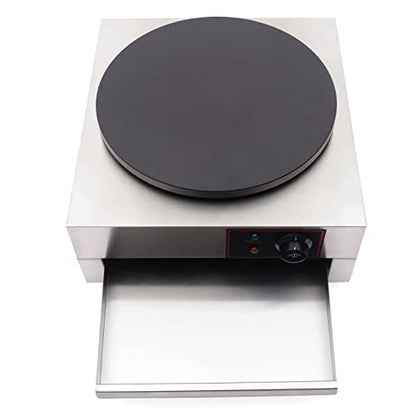 16” Electric Crepe Maker, 1700W Non-Stick Commercial Crepe Maker Machine with Wooden Crepe Spatula Flat Plate Pancake Griddle Pancake Maker