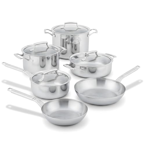 Procasa 10-Piece Triply Stainless Steel Cookware Set - Fully Clad Pots and Pans Set with 8 Qt Pasta Pot, Saute, Saucepan, Frying Pan - Non Toxic Cookware - Induction, Dishwasher & Oven Safe