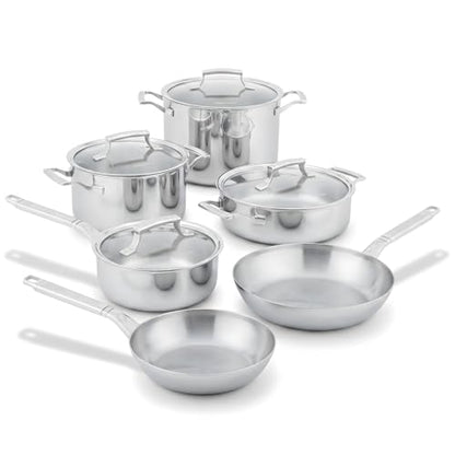 Procasa 10-Piece Triply Stainless Steel Cookware Set - Fully Clad Pots and Pans Set with 8 Qt Pasta Pot, Saute, Saucepan, Frying Pan - Non Toxic Cookware - Induction, Dishwasher & Oven Safe