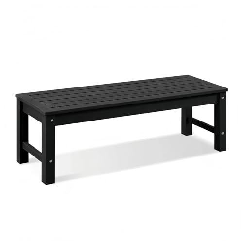 Psilvam 47" Outdoor Bench Weatherproof, All Weather Polylumber 2-Person Backless Bench,Garden Bench with 700Lbs Weight Capacity, Patio Bench for Porch,Garden and Park (Black)