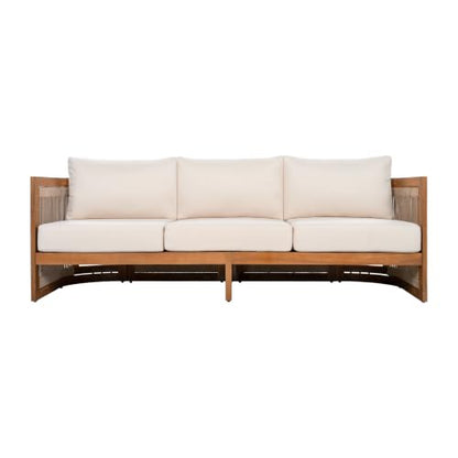Christopher Knight Home Nylan 7-Seater Patio Furniture Set with Removable Cushion, 5 Piece Outdoor Acacia Wood Conversation Set, Solid Wood Outdoor Sectional Sofa Set with Coffee Table, Teak+Beige