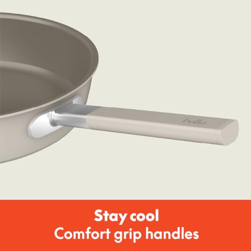 bella 9 Piece Ceramic Nonstick Cookware Set, Fits-anywhere™ Kitchenware w EverGood™ Coating, Dishwasher & Oven Safe, All Stovetops Compatible, Stackable Design, Cool Touch Handles, Oatmilk