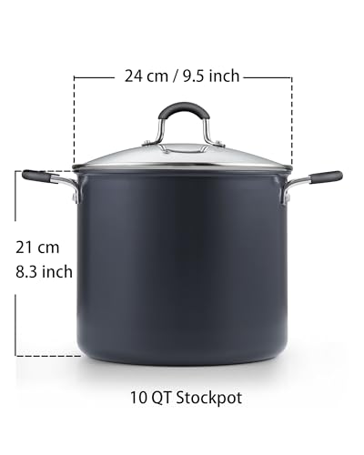 Cook N Home Nonstick Stockpot Soup pot with Lid Professional Hard Anodized 10 Quart, Oven safe - Stay Cool Handles, Black