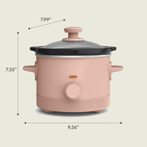 bella 1.5 Qt Slow Cooker with 3 Heat Manual Control, Ceramic Nonstick Coating, Dishwasher Safe Stoneware Pot and Tempered Glass Lid, Tangle Free Cord Wrap & Cool Touch Handles, Blossom