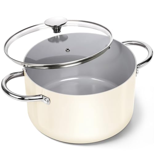 MICHELANGELO Stock Pot with Lid, 6 Quart Soup Pot with Ceramic Coating, Nonstick Ceramic Cooking Pot, Induction Compatible Stockpot - 6QT, Beige