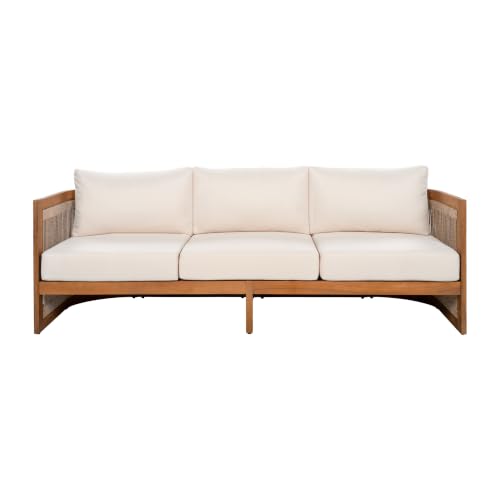 Christopher Knight Home Ayla 7-Seater Patio Furniture Set with Coffee Table, Set of 4 Outdoor Swivel Accent Chair and Sofa Set, 5 Piece Outdoor Acacia Wood Conversation Set with Cushion, Teak+Beige