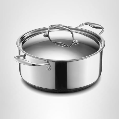 HexClad Hybrid Nonstick 5-Quart Dutch Oven with Stainless Steel Lid, Stay-Cool Handles, Dishwasher-Friendly, Oven-Safe Up to 900°F, Induction Ready, Compatible with All Cooktops