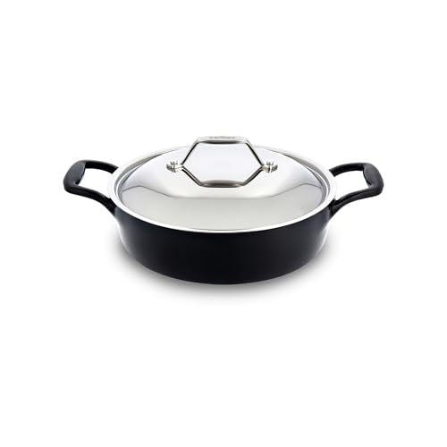All-Clad Cast Iron Braiser Pan, 4 Qt Enameled Cast Iron Casserole Pan with Lid, Grill, Oven Safe up to 650F, Compatible with All Stovetops (Gas, Electric & Induction), Easy-Clean, Cookware, Black