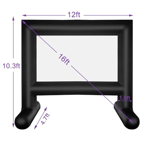 16ft Inflatable Projector Screen, Outdoor Movie Screen with Air Blower and Carry Bag, Blow Up Screen for Backyard Movie Parties, Theme Parties