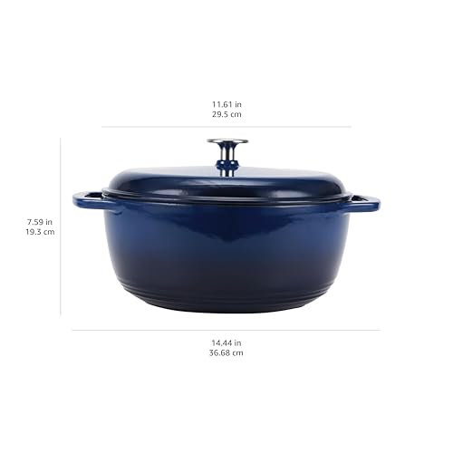 Amazon Basics Enameled Cast Iron Dutch Oven Pot with Lid, Round, Dual Handles, Heavy-Duty, Oven Safe for Baking, Roasting, Stews, 7.3-Quart, Navy
