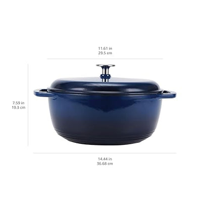 Amazon Basics Enameled Cast Iron Dutch Oven Pot with Lid, Round, Dual Handles, Heavy-Duty, Oven Safe for Baking, Roasting, Stews, 7.3-Quart, Navy