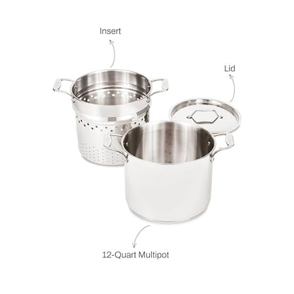 All-Clad Stockpot 12 qt Stainless Steel Multipot With Insert & Lid, Stainless Steel Pot, Induction, Oven Broiler Safe 600F Skillet, Professional Cookware, Silver